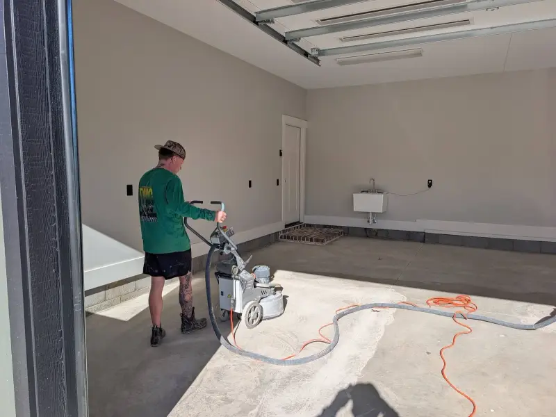 Diamond grinder on a garage slab, one of our jobs in the CSRA