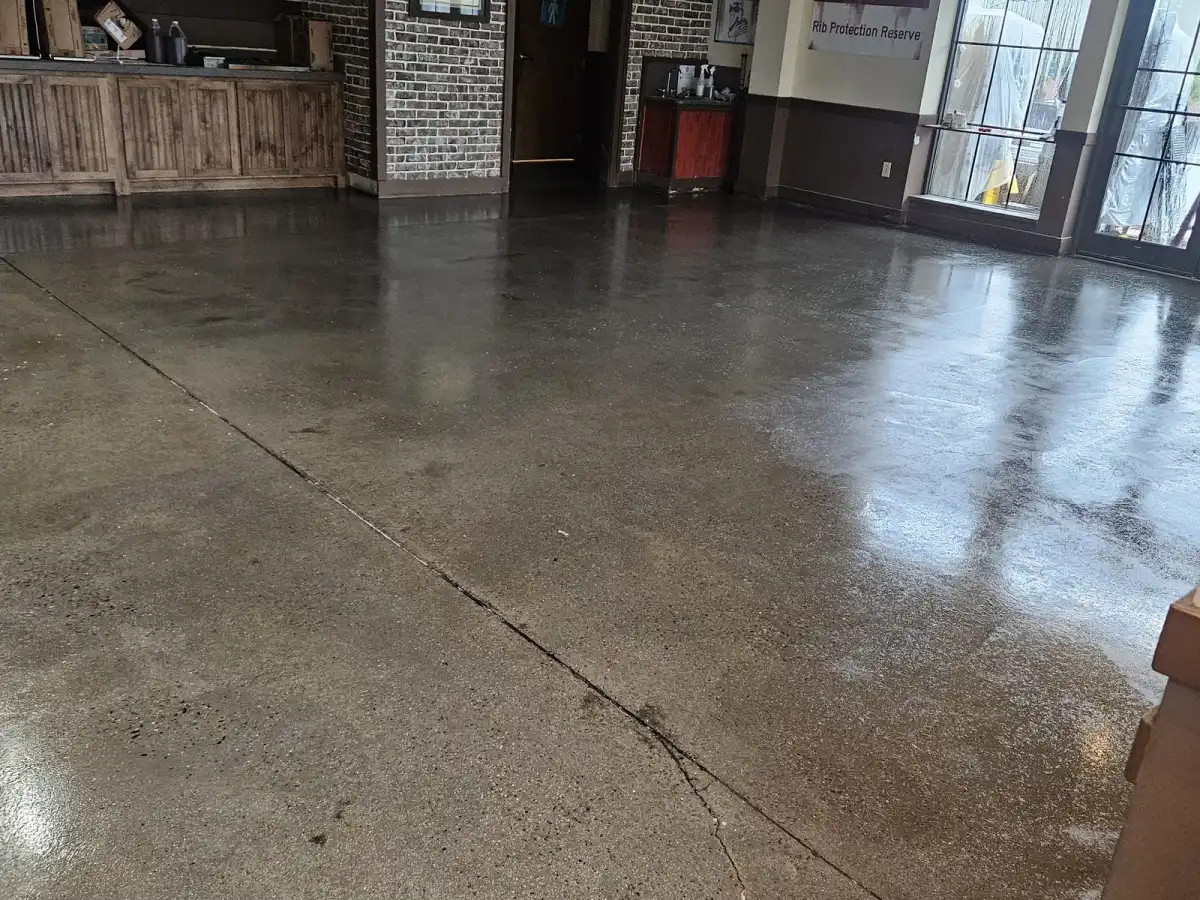 Ground and sealed concrete in a public building lobby