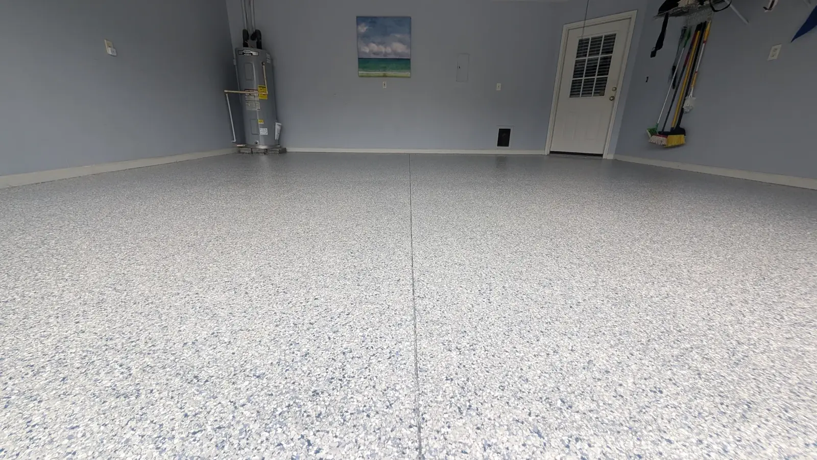 Light flake garage floor with a clear topcoat