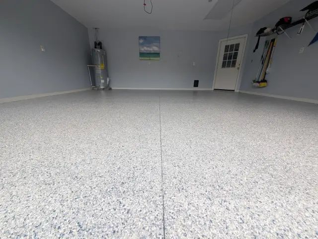 Light flake garage floor, residential garage