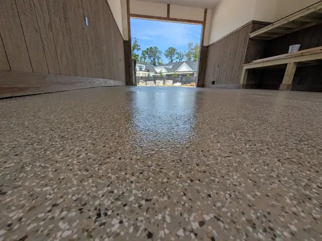 Close view of a glossy flake shop floor