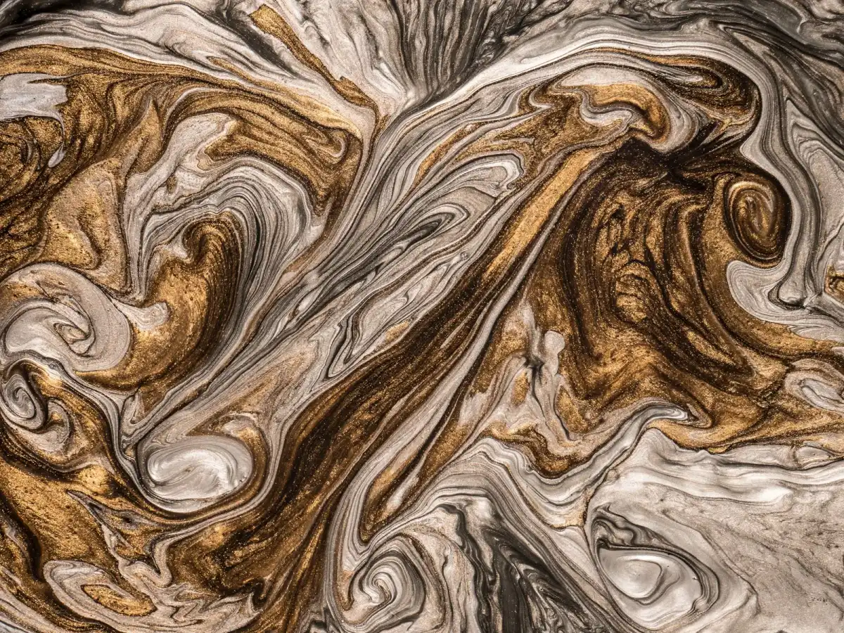 Close view of bronze and silver metallic swirls